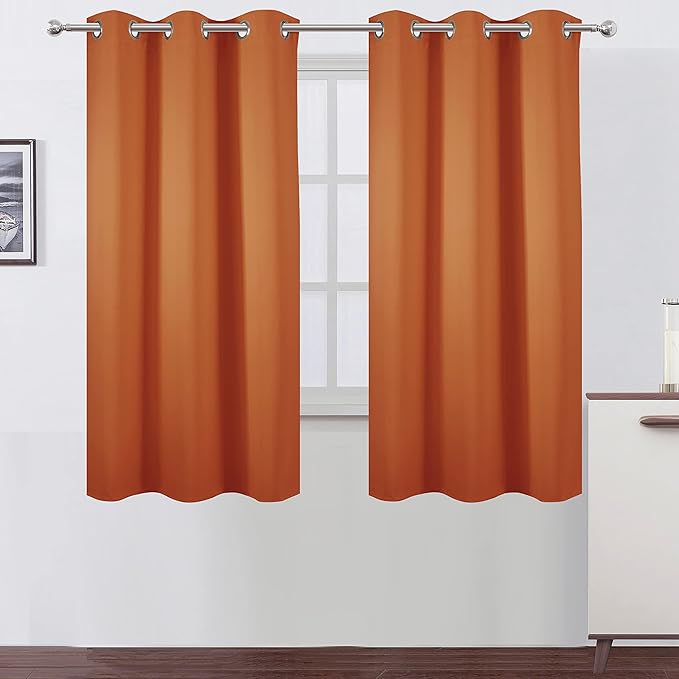 LEMOMO Orange Blackout Curtains 42 x 63 Inch Length/Set of 2 Curtain Panels/Thermal Insulated Room Darkening Blackout Curtains for Bedroom