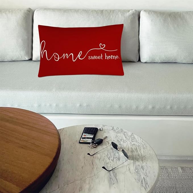 MFGNEH Home Sweet Home Quotes Farmhouse Pillow Covers, 12x20 Inch, Decorative Throw Pillow Case, Housewarming Gift, Red