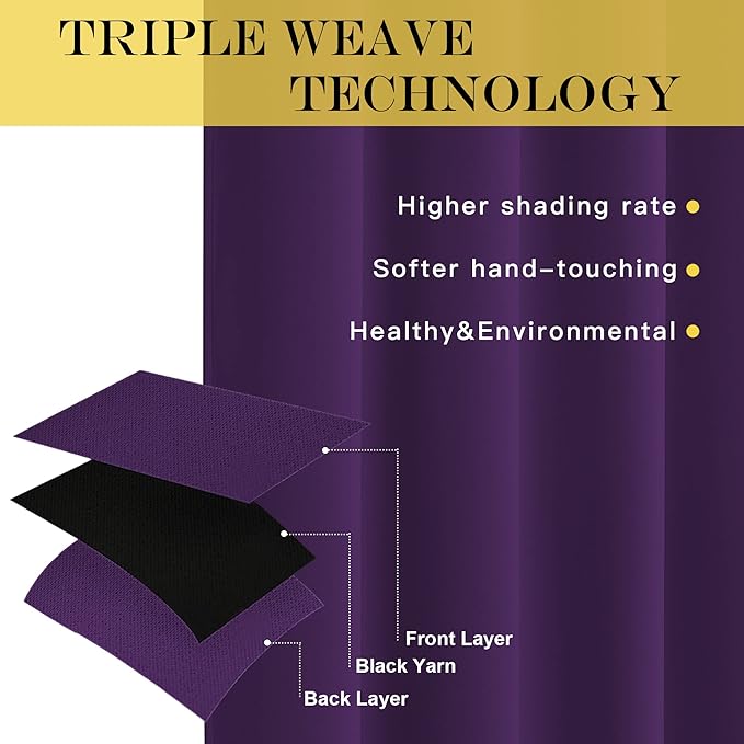 NICETOWN Blackout Curtains for Bedroom, Grommet Top Room Darkening Thermal Insulated Solid Window Treatments for Bedroom/Kids Room, Royal Purple, 2 Panels, W46 x L63