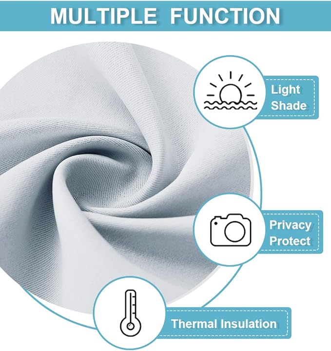 RYB HOME Short Curtains for Bedroom, Room Darkening Insulated Summer Heat Light UV Blocking Energy Saving Drapes for Nursery, Width 34 by Length 45, Greyish White, Set of 2