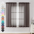 OVZME 2 Panels Sheer Curtains 63 Inches Long Light Weight Soft Voile Drapes, Window Curtain Sheers Elegant Rod Pocket Top for Basement Kitchen Bedroom Living Room, Each is 42W x 63L, Brown Chocolate