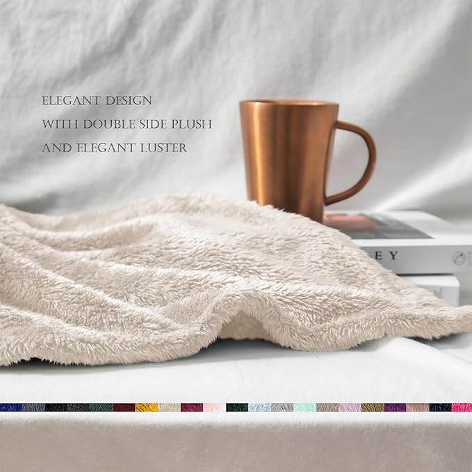 Exclusivo Mezcla Plush Fuzzy Fleece Bed Blanket Queen Size, Super Soft, Fluffy and Warm Blankets for Couch, Bed, All Season (Beige, 90x90 inches)