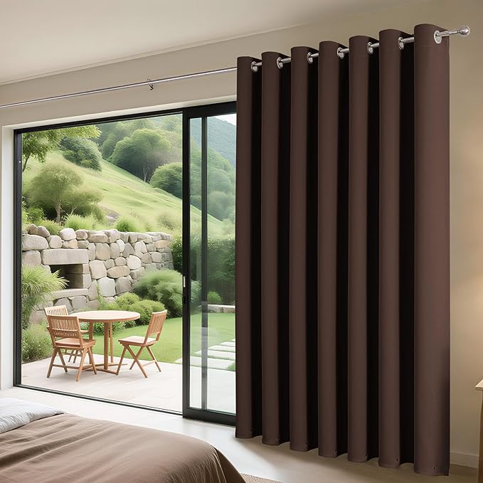 Joydeco Blackout Patio Sliding Door Curtains 90 Inches Long, Grommet Privacy Room Divider Curtains, Extra Wide Thermal Blackout Drapes for Bedroom Living Room (Chocolate, 70Wx90L, 1 Panel)