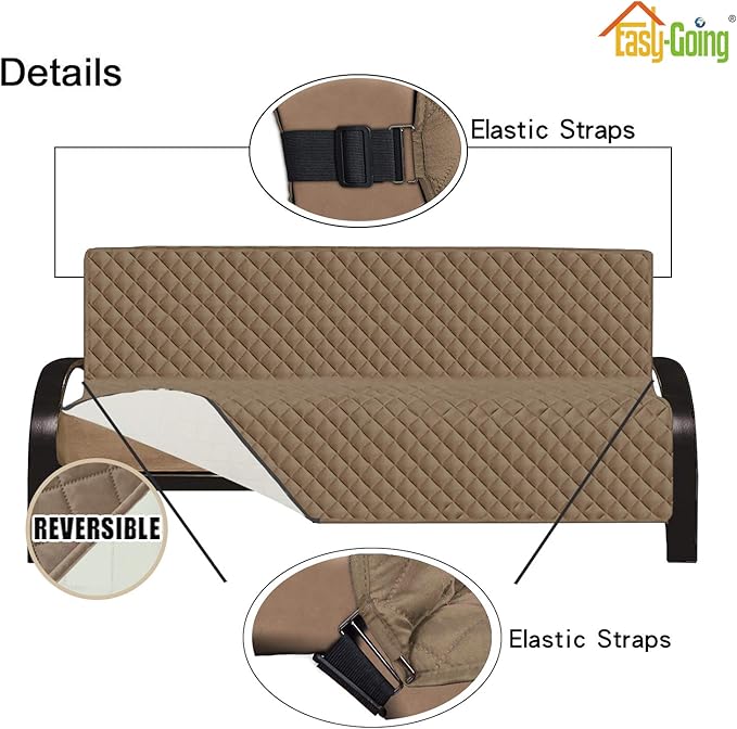 Easy-Going Futon Sofa Slipcover Reversible Sofa Cover Armless Cover Furniture Protector Couch Cover Water Resistant Pets, Kids, Children, Dog, Cat Camel/Ivory