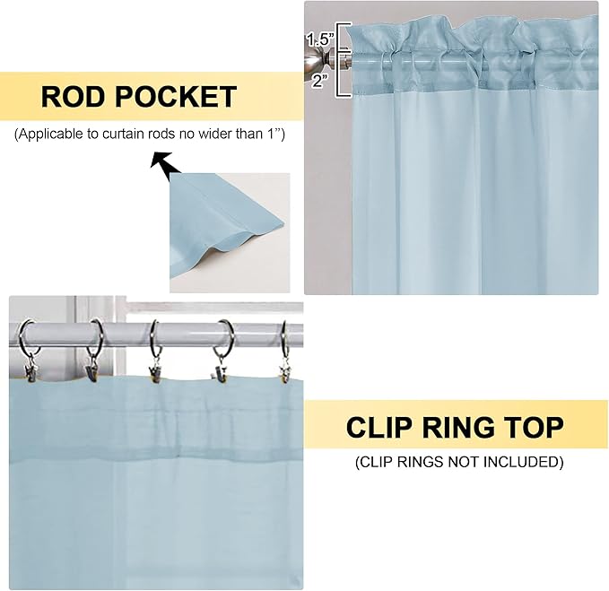 OVZME Sky Blue Sheer Curtains 84 Inches Long 2 Panels - Soft Light Filtering Window Sheer Panels for Living Room/Bedroom, Top Dual Rod Pocket, 1 Pair, Each 42Wx84L Inches