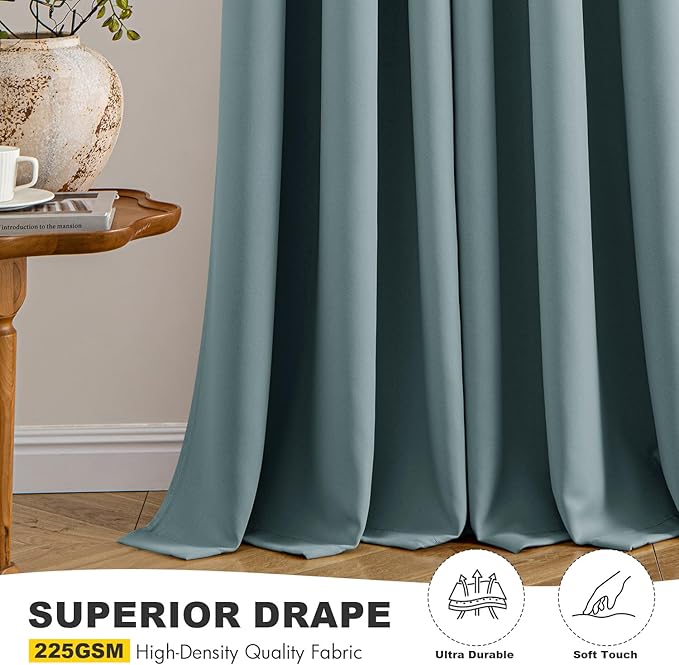 MIULEE Dusty Blue Blackout Curtains for Bedroom Living Room 63 Inches Long 2 Panels, Thermal Insulated Room Darkening Drapes Solid Grommet Noise Reduction Light Blocking Window Treatments 40x63 Inch