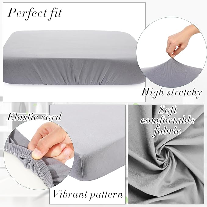 Newwiee Set of 4 Stretch Patio Cushion Covers Sofa Couch Seat Chair Slipcovers Cushion Cover Replacement Furniture Protector for Pets Washable(Light Grey,Seat Cover,Solid)