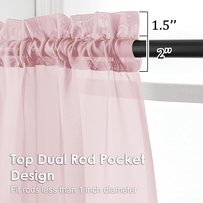 OVZME Blush Pink Sheer Curtains 54 Inches Long 2 Panels - Soft Light Filtering Window Sheer Panels for Living Room/Bedroom, Top Dual Rod Pocket, 1 Pair, Each 42Wx54L Inches
