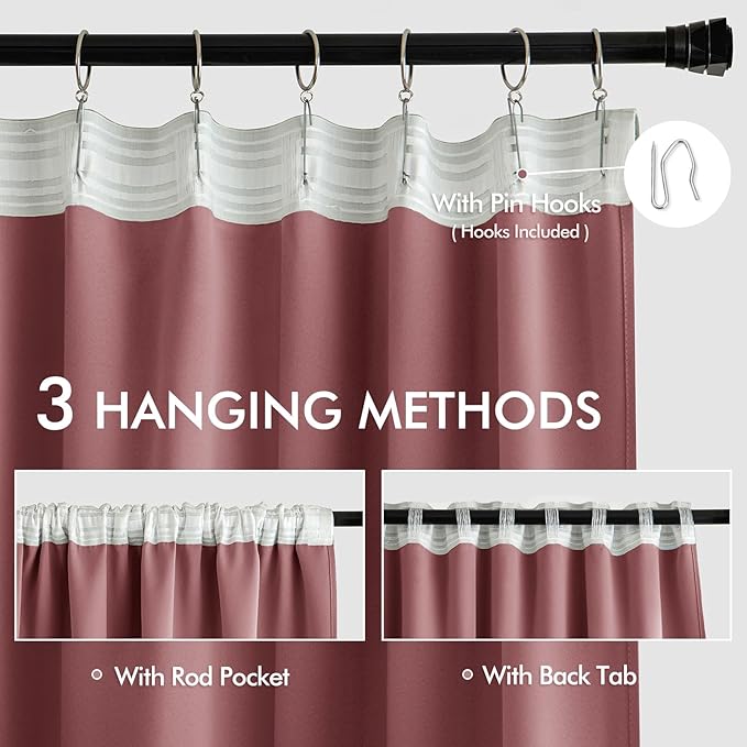 MIULEE Dusty Rose Back Tab Blackout Curtains 84 Inch Length 2 Panels Set for Living Room Bedroom Privacy, Rod Pocket/Pinch Pleat Thermal Insulated Room Darkening Pleated Light Blocking Drapes