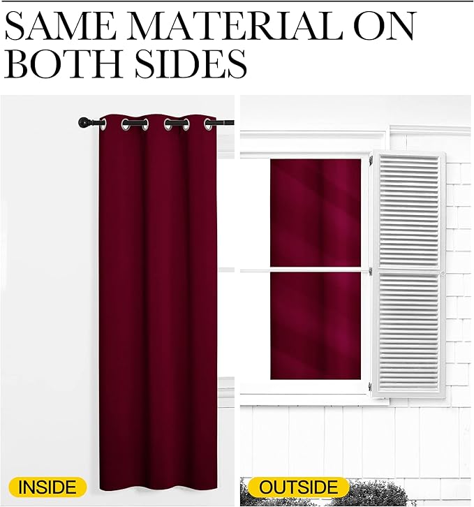 NICETOWN Modern Blackout Curtains Noise Reducing, Wine Red, 2 Panels, W42 x L54, Thermal Insulated and Privacy Room Darkening Drape Panels for Boy's Guest Room Door Small Short Window