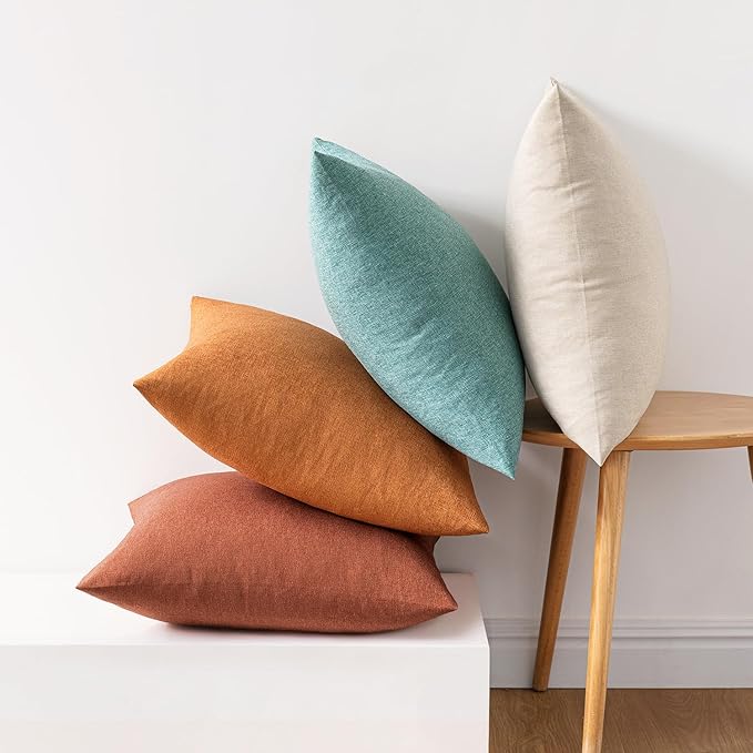 MIULEE Pack of 4 Decorative Outdoor Throw Pillow Covers Linen Waterproof Pillow Covers Farmhouse Cushion Cases for Halloween Patio Garden Tent Balcony Couch Sofa 18x18 inch Orange Rust