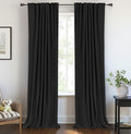 100% Blackout Shield Linen Blackout Curtains for Bedroom 84 Inches Long, Back Tab/Rod Pocket Living Room Drapes, Thermal Insulated Blackout Curtains 2 Panels Set, 50" W x 84" L, Black