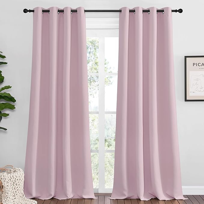 NICETOWN Baby Pink Blackout Curtains 90 inches Length for Living Room, 2 Panels, 55" Wide, Thermal Insulated Long Drapes for Large Window