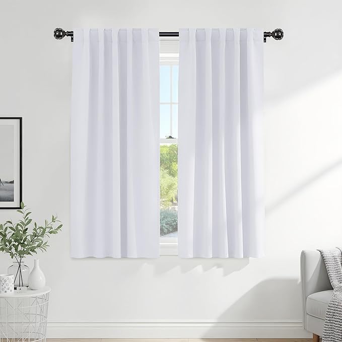 Pony Dance Blackout Curtains Thermal Insulated Window Treatment Panels Room Darkening Shade Drapes for Living Room Back Tab/Rod Pocket Bedroom Draperies, 34 x 63 Inch, Pure White, 2 Panels
