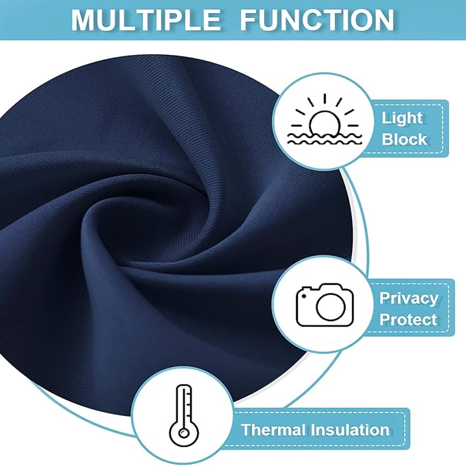 RYB HOME Short Blackout Curtains for Bedroom, Room Darkening Insulated Summer Heat Light UV Blocking Energy Saving Drapes for Nursery, Width 34 by Length 45, Navy Blue, Set of 2
