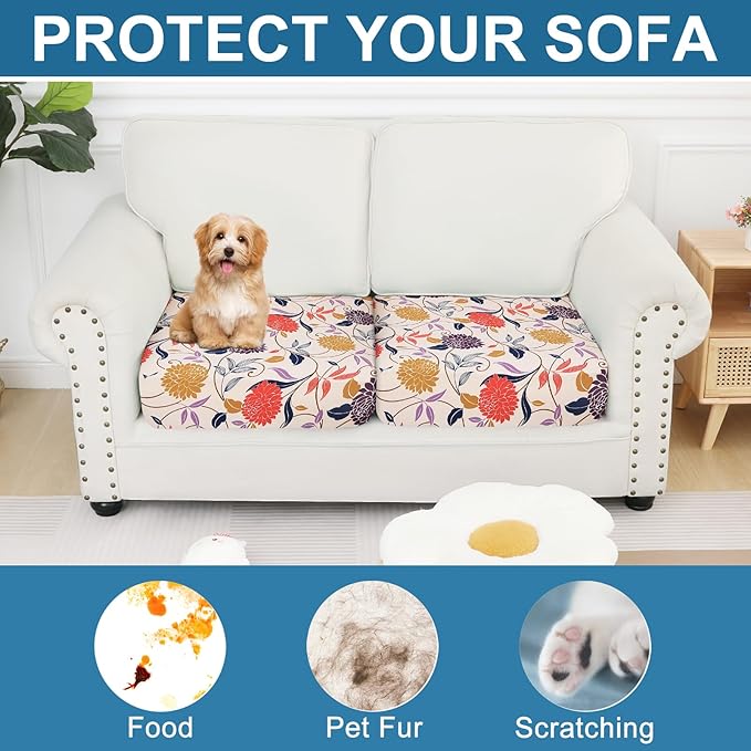 Smiry Printed Couch Cushion Covers, Stretch Soft Couch Covers for Sofa, Washable Non-Slip Sofa Slipcover Furniture Protector for Indoor and Outdoor (2 Pack, Orange)