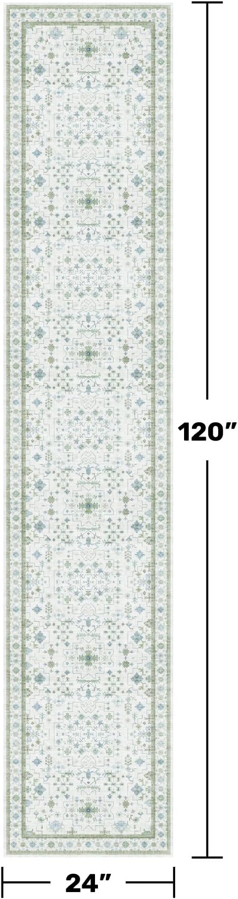 Hazo Haus Oushak Runner 2x10 Hallway Rug - Floral Pastel Boho, Washable Low Pile Non Slip Extra Long Runner Rugs for Kitchen, Hall Way - Cream Blue and Green