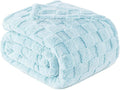 Exclusivo Mezcla King Size Flannel Fleece Blanket, Super Soft and Warm Lightweight Checkered Pattern Blankets for All Seasons, 90x104 Inches, Light Blue