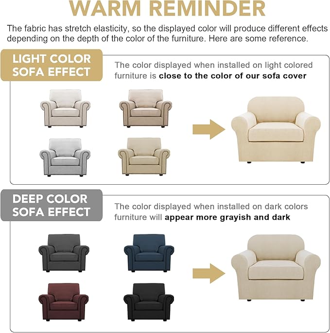H.VERSAILTEX 2 Piece Couch Cover Stretch Stylish Chair Cover Furniture Cover/Protector Featuring Jacquard Textured Twill Fabric, High Polyester and Spandex Slipcover Machine Washable(Chair, Natural)