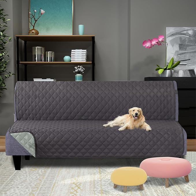U-NICE HOME Futon Sofa Covers Reversible Sofa Slipcover Armless Cover Furniture Protector Couch Cover Water Resistant (Futon, Dark Grey/Light Grey)