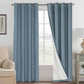 H.VERSAILTEX Linen Blackout Curtains 84 Inches Long 100% Blackout Thermal Insulated Textured Linen Look Curtain Draperies Anti-Rust Grommet, Energy Saving with White Liner, 2 Panels, Stone Blue