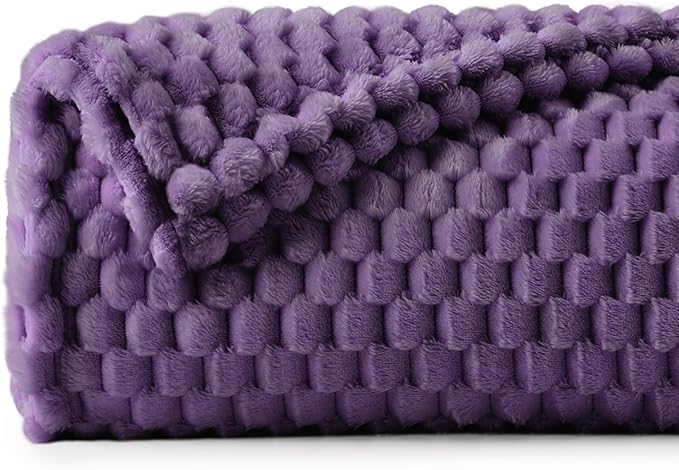 BEDELITE Fleece Blanket Twin Size for Bed Couch, 3D Jacquard Decorative Purple Throw, Soft and Cozy Warm Plush Fuzzy Blanket All Seasons Suitable, 60x80Inches