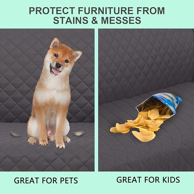 Reversible Sofa Covers Couch Cover Furniture Protector for Dogs Elastic Straps Water Resistant(Sofa,Dark Grey/Dark Grey)