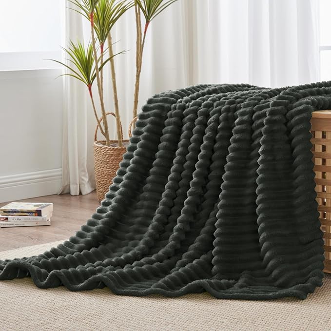 BEDELITE Twin Blanket for Couch & Bed, 300GSM Soft & Warm Fleece Blanket, Decorative and Giftable Striped Charcoal Grey Blankets for Women, Men, 60"x80"