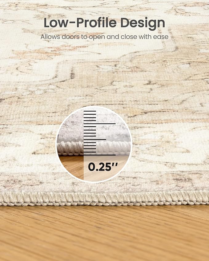 AMADA HOMEFURNISHING 8x10 Washable Area Rug, Low-Profile Large Area Rug with Non-Slip Backing & Durable Edge Binding, Vintage Large Rugs for Living Room, Bedroom, Dinning Room