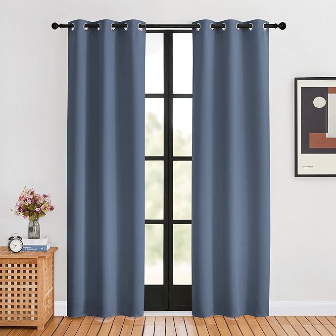 NICETOWN Blackout Curtains for Bedroom, Stone Blue, 34-inch Wide x 80-inch Long, 2PCs, Thermal Insulated Privacy Window Treatment Curtains & Drapes for Living Room, Nursery