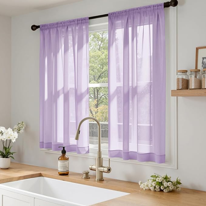 MIULEE Light Purple Sheer Curtains 63 Inches Long, 4 Panels Set, Lavender Light Filtering Rod Pocket Voile Drapes for Living Room and Bedroom, Airy Soft Fabric Window Treatments, 42 x 63 Inches