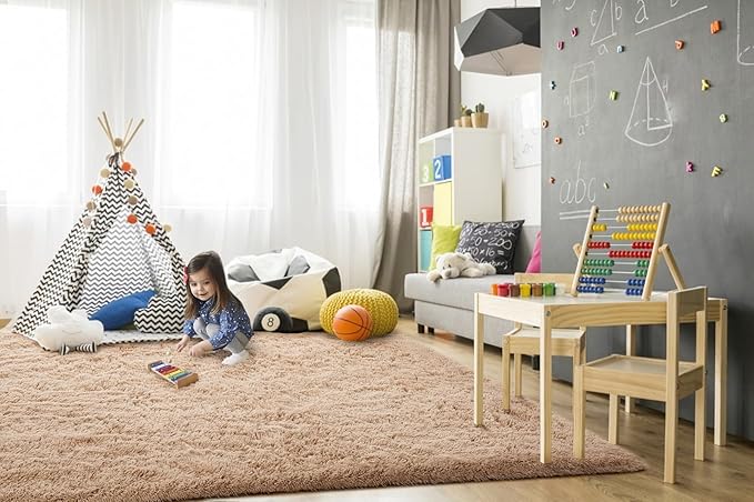 TWINNIS Super Soft Shaggy Rugs Fluffy Carpets 9x12 Feet, Indoor Modern Plush Area Rugs for Living Room Bedroom Kids Room Nursery Home Decor, Upgrade Anti-Skid Fuzzy Rug, Light Tan