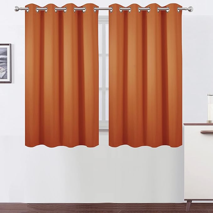 LEMOMO Orange Blackout Curtains 52 x 54 Inch Length/Set of 2 Curtain Panels/Thermal Insulated Room Darkening Blackout Curtains for Bedroom