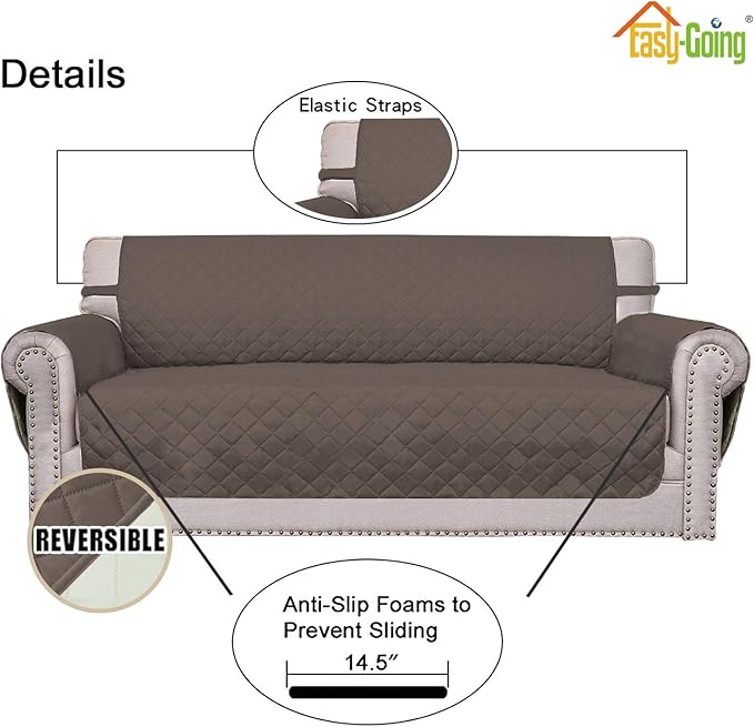 Easy-Going Chair Sofa Slipcover Reversible Sofa Cover Water Resistant Couch Cover Furniture Protector Cover with Elastic Straps for Pets Kids Children Dog Cat (Chair, Taupe/Ivory)