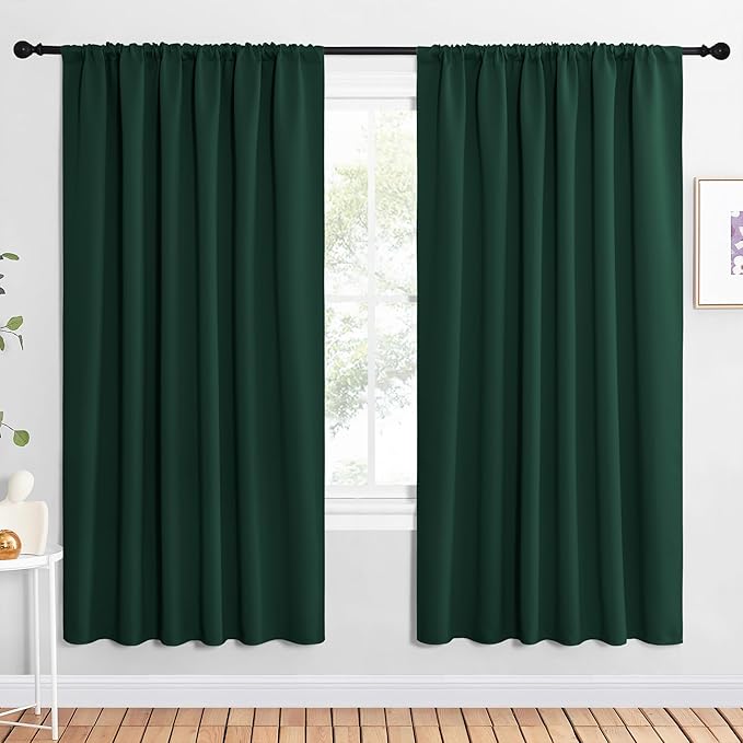 NICETOWN 2 Panels Blackout Curtains, Rod Pocket Window Curtains Room Darkning Drapes for Bedroom/Living Room, Thermal Insulated Solid Draperies for Home Office/Study, 62 by 72-Inch, Hunter Green
