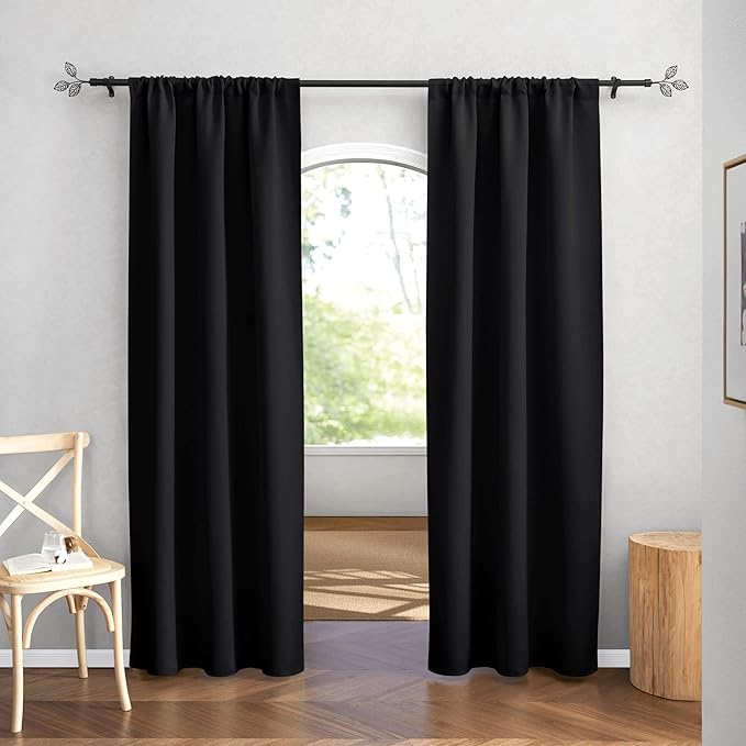 RYB HOME Blackout Curtains for Bedroom 84 inches Long 2 Panels Set, Privacy Thermal Insultaed Sunlignt Heat Blocking Drapes for Nursery Rental Room, Width 42 by Length 84, Black