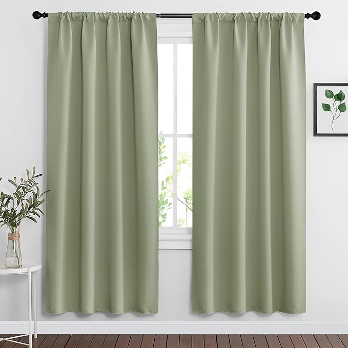 RYB HOME Blackout Curtains for Bedroom Living Room 72 inches Long, Thermal Insulated Privacy Rod Pocket Drapes for Nursery Office Home Theater, Width 42 by Length 72, Sage Green, 2 Panels