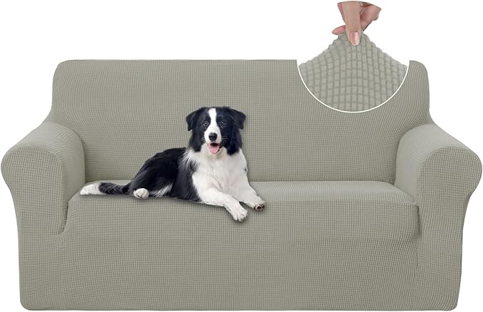 U-NICE HOME Oversized Stretch Loveseat Couch Cover Sofa Covers Washable Sofa Slipcover Furniture Protector for 2 Cushion Couch Sofa Pet Friendly, Taupe