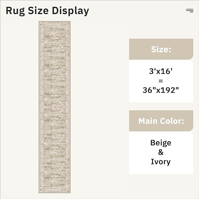 Hallway Runner Rug 3x16 - Vintage Non Slip Washable 16ft Kitchen Runner for Entrance Soft Long Carpet Runners for Living Room Bedroom Dining Room, Brown