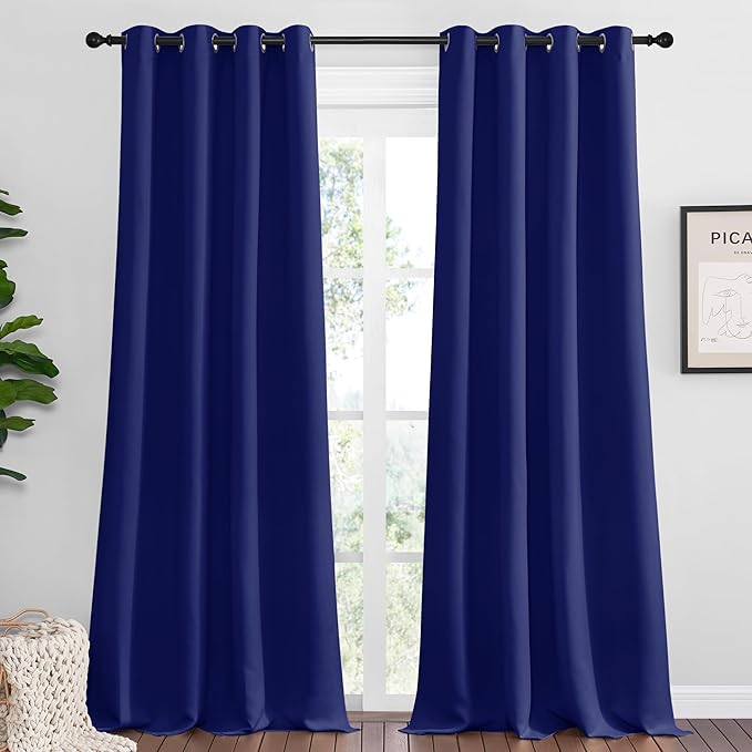 NICETOWN Navy Blue Blackout Curtains 102 inches Length for Living Room, 2 Panels, 55" Wide, Thermal Insulated Long Drapes for Large Window