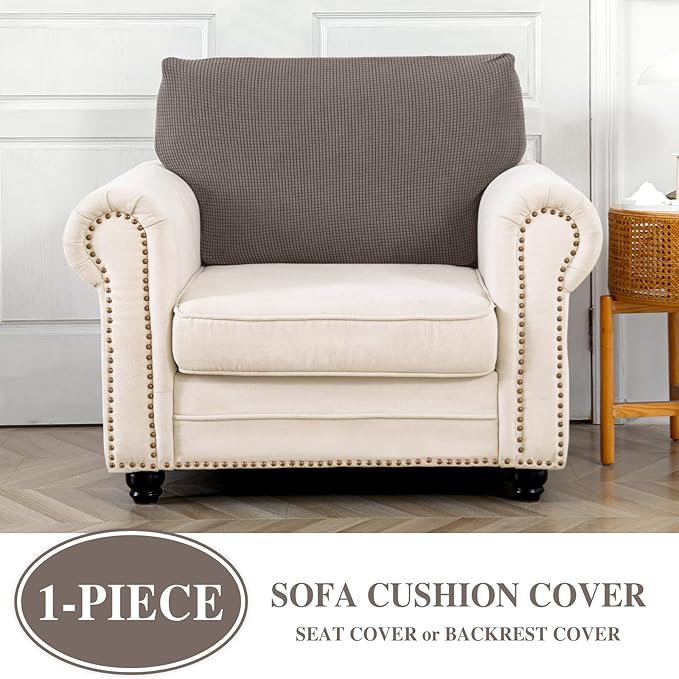 Couch Cushion Cover Seat Cushion Cover Stretch Armchair Cover Separate Sectional Sofa Slipcovers Furniture Protector(1 Piece for Seat or Sofa Backrest, Taupe)