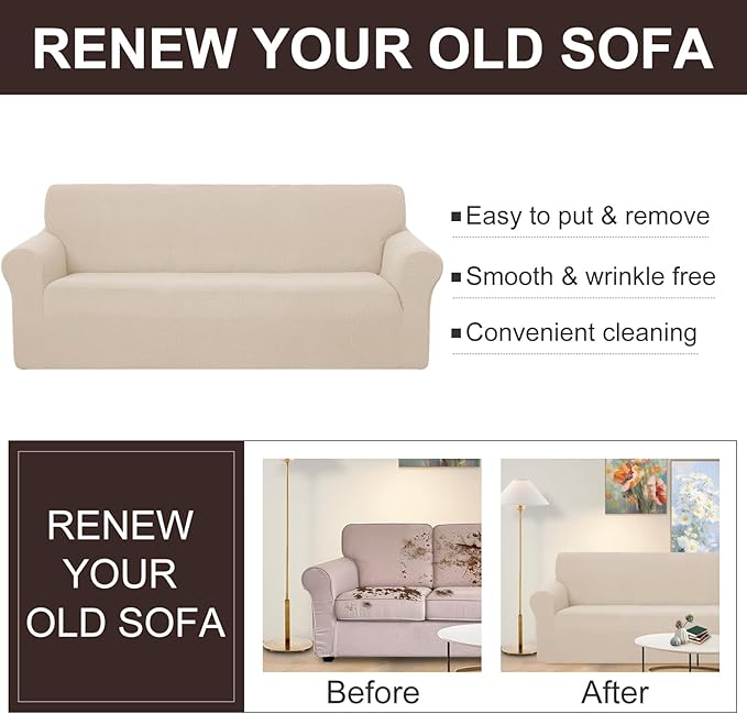 U-NICE HOME Loveseat Cover Stretch Couch Cover Sofa Cover Sofa Slipcover Furniture Protector for 2 Cushion Couch Sofa Pet Friendly(Loveseat, Beige)