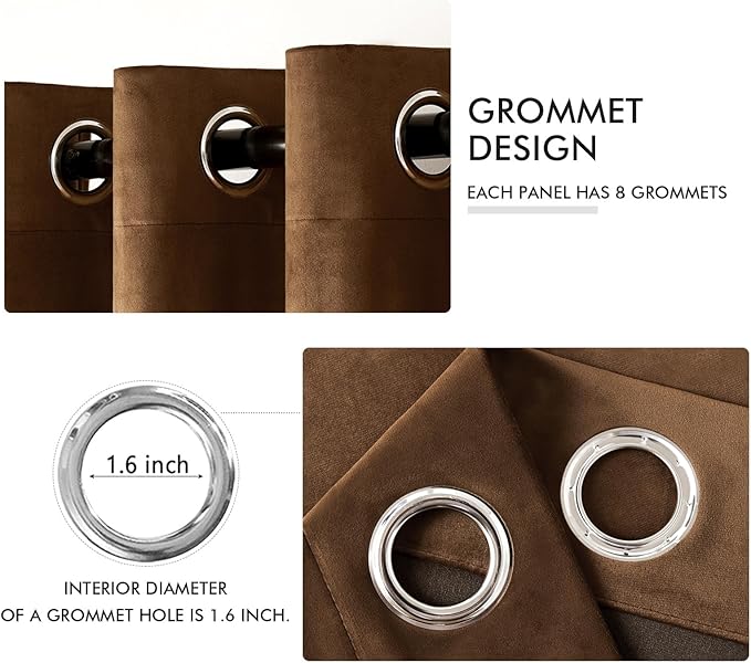 MIULEE Velvet Curtains Chocolate Elegant Grommet Thermal Insulated Soundproof Brown Room Darkening Curtains/Drapes for Classical Living Room Bedroom Decor 52 x 84 Inch Set of 2
