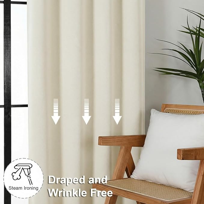 Simplebrand Ava Ivory Light Filtering Curtains for Bedroom 72 Inch Length 2 Panels Set, Privacy Thermal Insulated Rod Pocket Door Window Curtains for Patio French Door Front Door, W40 x L72 Inch