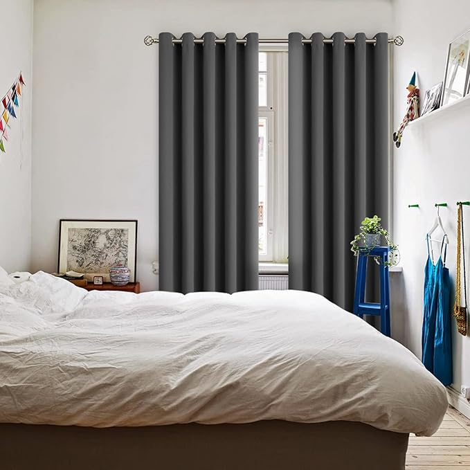 BGment Blackout Curtains for Bedroom - Grommet Thermal Insulated Room Darkening Curtains for Living Room, Set of 2 Panels (70 x 84 Inch, Dark Grey)