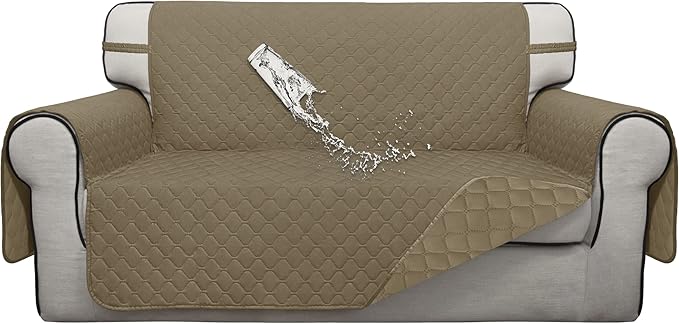 ISSUNTEX Double Protection 100% Waterproof Loveseat Sofa Covers for Living Room, Couch Covers for 2 Cushion Couch Sofa, Reversible Furniture Protector Sofa Cover for Dogs (Loveseat, Beige/Beige)