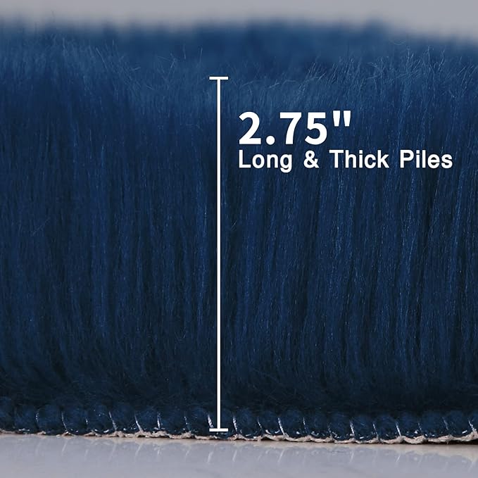 duduta Navy Blue Faux Sheepskin Round Rug 4x4 ft, Fluffy Shag Fur Bedroom Nursery Kids Playroom Rug Dorm Decor Non Slip Washable