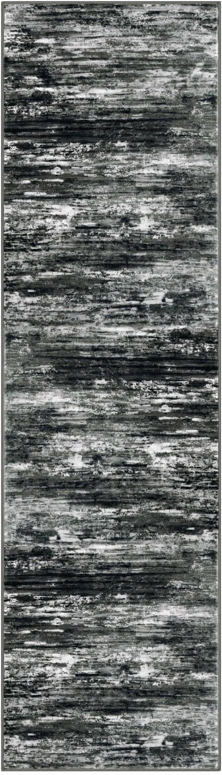 KOZYFLY Modern Abstract Washable Rug Runner 2x7 Hallway Runner Rug Non-Slip Soft Kitchen Runner Rugs, Print Black Grey Striped Carpet Runner for Entryway Bathroom Laundry Room Foyer