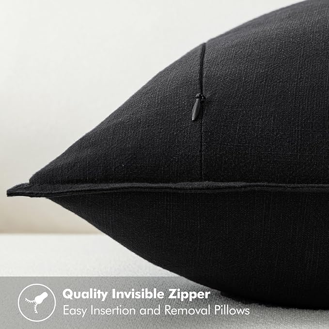 MIULEE Decorative Linen Euro Sham Pillow Covers 22x22 Inch Black Boho Farmhouse Neutral Couch Throw Pillows for Halloween Bed Pack of 2 Accent Modern Pillowcase Sofa Livingroom Home Decor