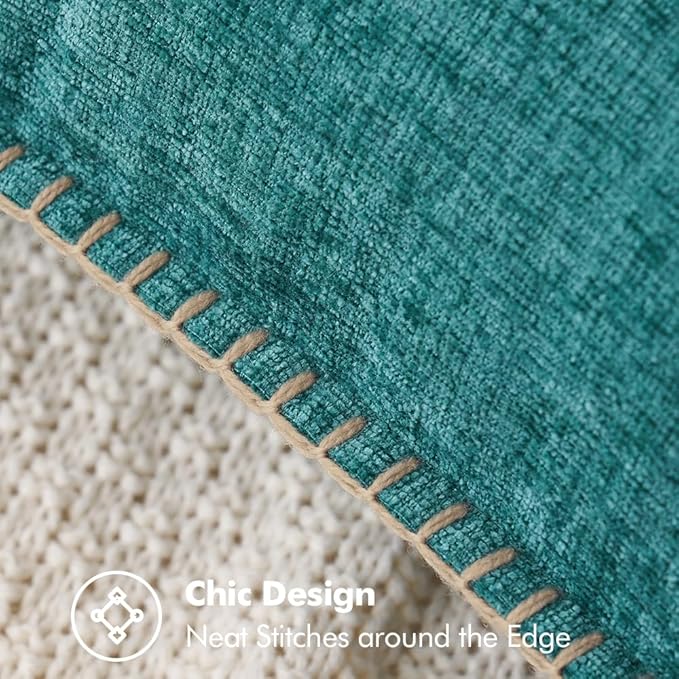 MIULEE Pack of 2 Couch Throw Pillow Covers 18x18 Inch Teal Farmhouse Decorative Pillow Covers with Stitched Edge Soft Chenille Solid Dyed Spring Pillow Covers for Sofa Bed Living Room